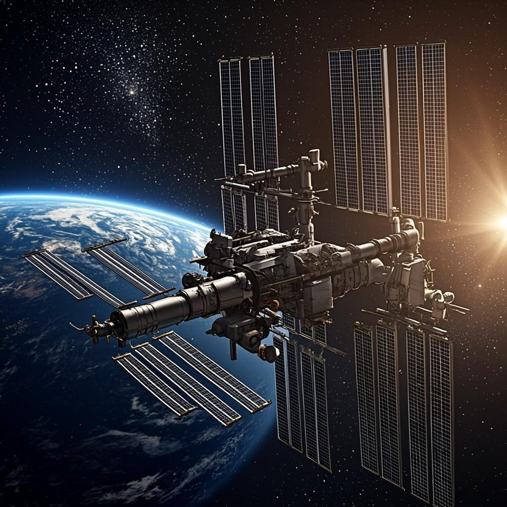 Space station orbiting Earth