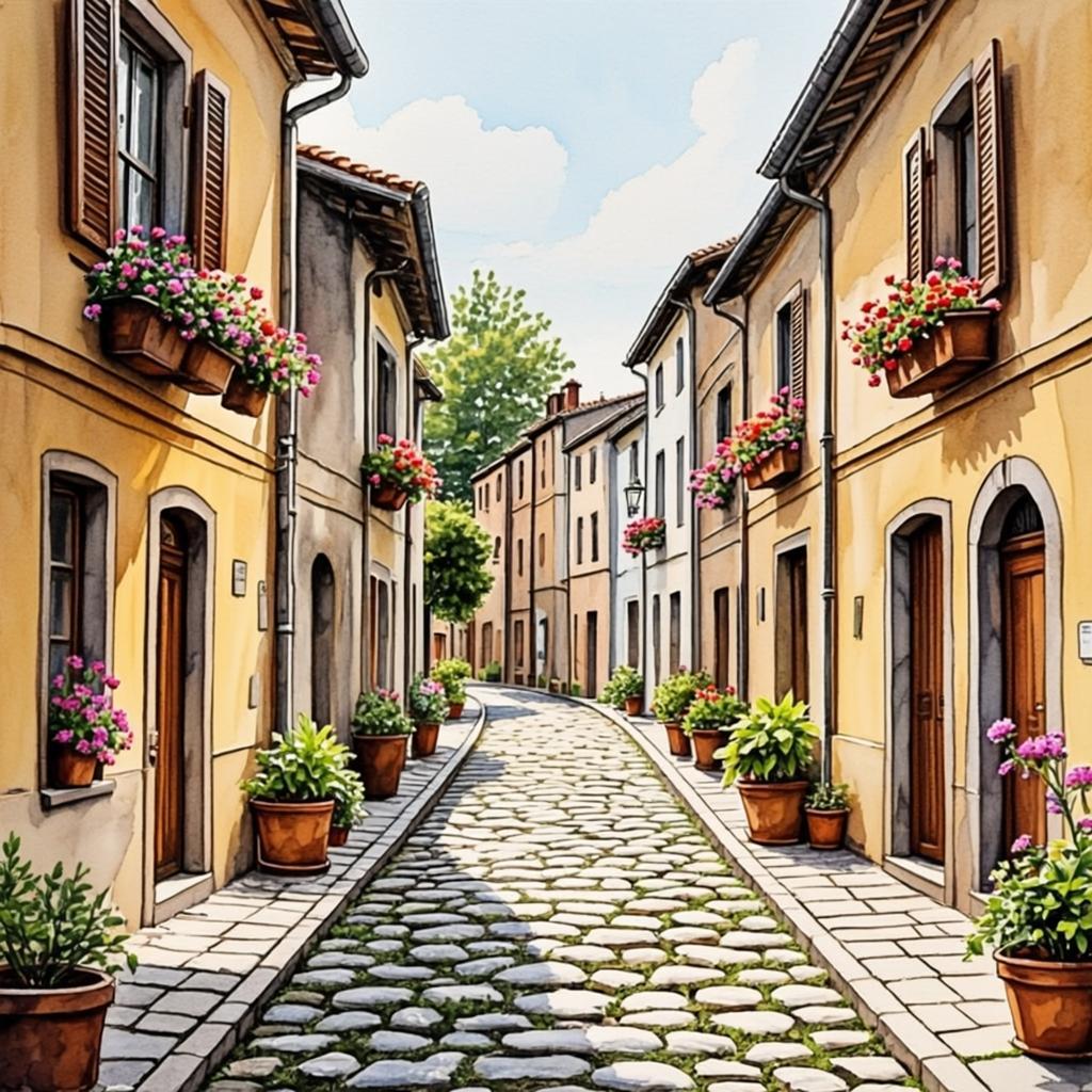 Watercolor European village